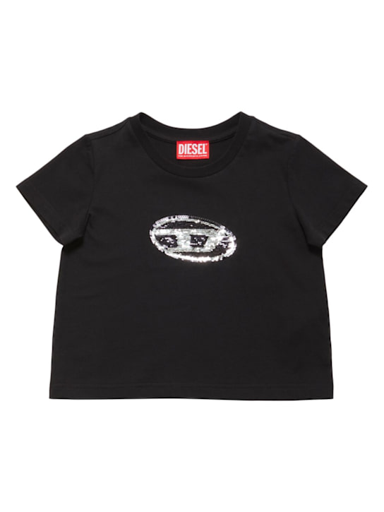 Diesel Kids: Embellished cotton jersey t-shirt - ブラック - kids-girls_0 | Luisa Via Roma
