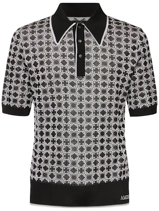 Amiri: MA Quad print viscose polo - Black/White - men_0 | Luisa Via Roma
