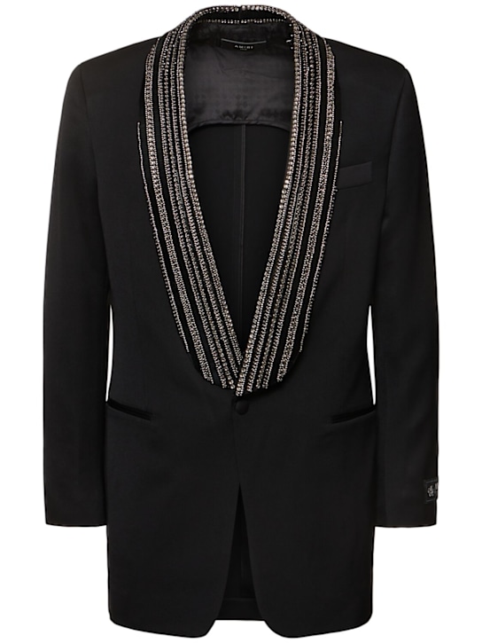 Amiri: Embellished shawl collar wool blazer - Black - men_0 | Luisa Via Roma
