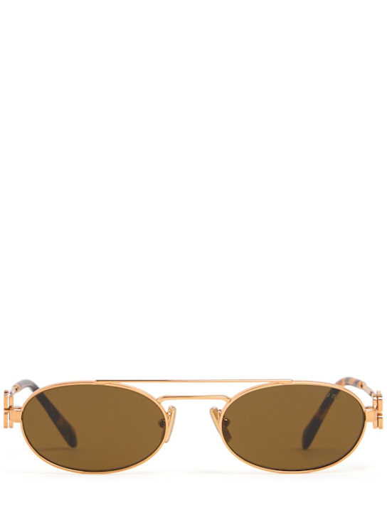 Miu Miu: Round metal sunglasses - Gold/Brown - women_0 | Luisa Via Roma