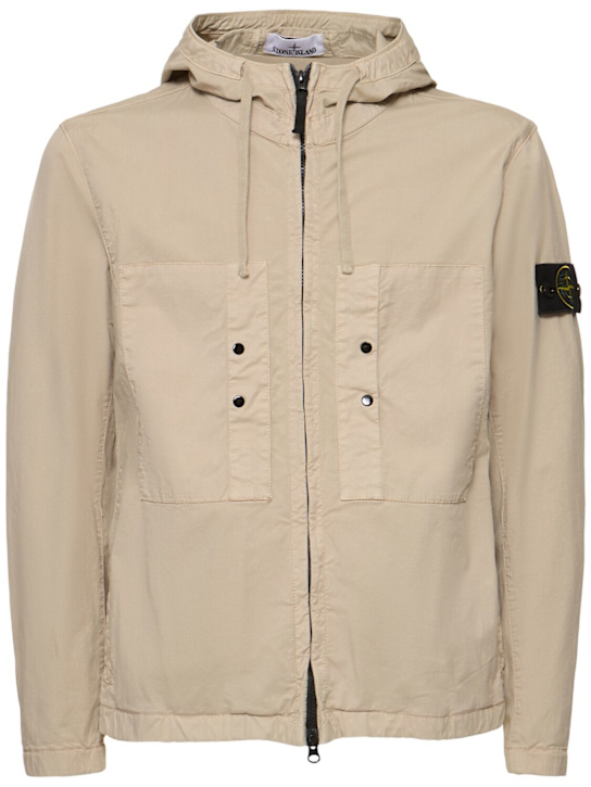 Stone Island: Short stretch cotton parka - Desert - men_0 | Luisa Via Roma
