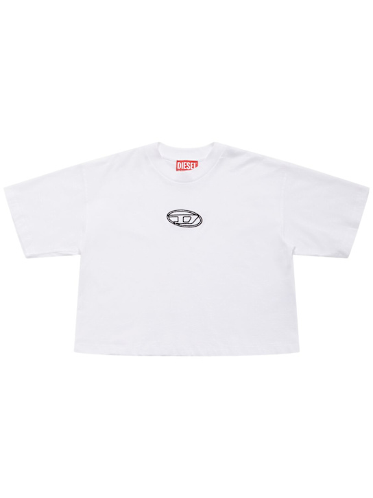 Diesel Kids: T-shirt cropped in jersey di cotone - Bianco - kids-girls_0 | Luisa Via Roma