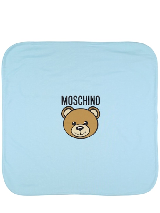 Moschino: Coperta in cotone con stampa - Celeste - kids-boys_0 | Luisa Via Roma