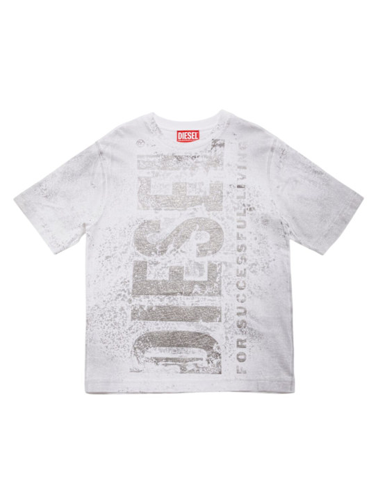 Diesel Kids: Camiseta de algodón con logo - Blanco - kids-boys_0 | Luisa Via Roma