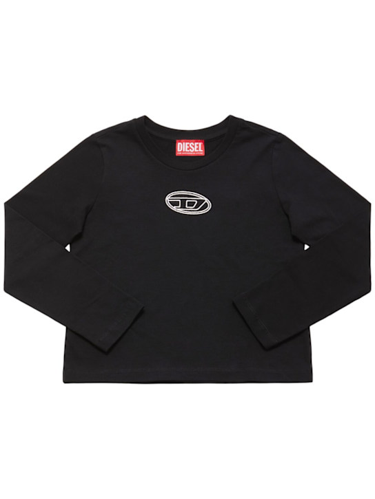 Diesel Kids: Long sleeve cotton jersey t-shirt - ブラック - kids-girls_0 | Luisa Via Roma