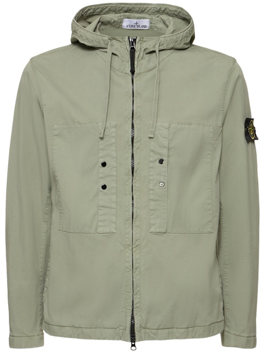 Stone Island: Short stretch cotton parka - Sage - men_0 | Luisa Via Roma