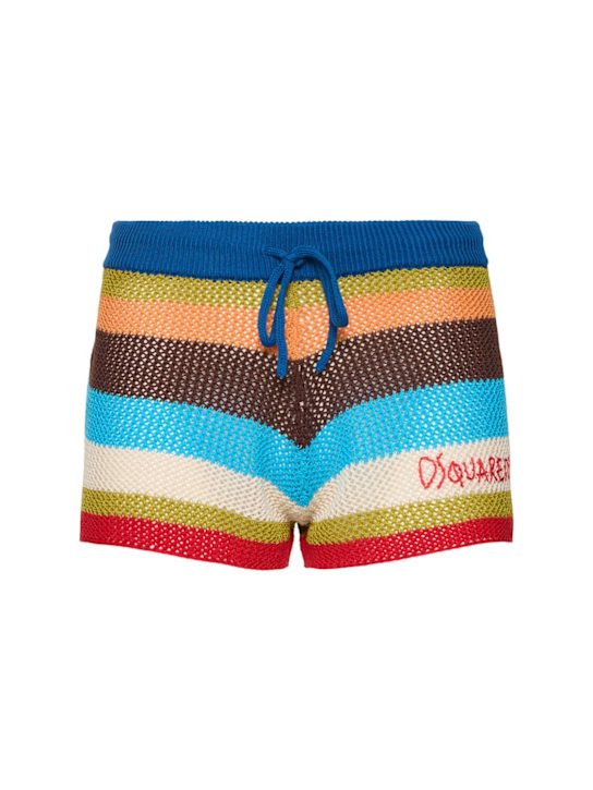 Dsquared2: Striped knit cotton low waist shorts - Multicolor - women_0 | Luisa Via Roma