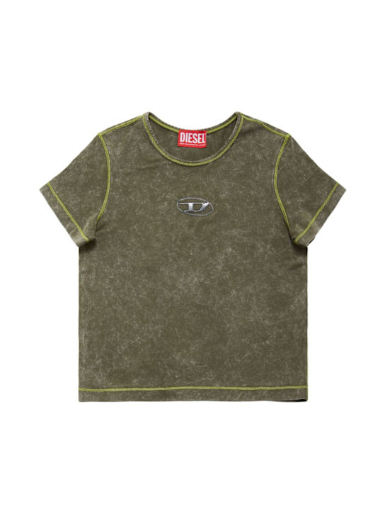 Diesel Kids: Cotton jersey t-shirt w/logo - ミリタリーグリーン - kids-girls_0 | Luisa Via Roma