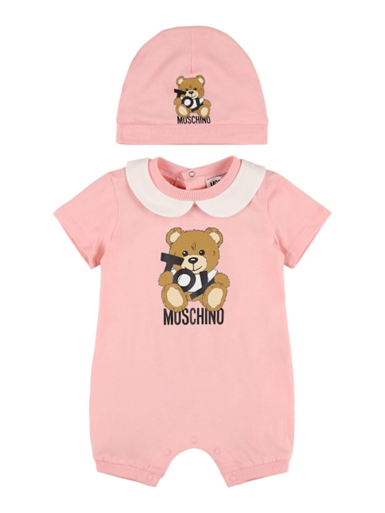 Moschino: ストレッチコットンロンパース＆ハット - kids-girls_0 | Luisa Via Roma