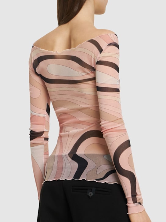 Pucci: 印花薄纱长袖上衣 - 裸色/多色 - women_2 | Luisa Via Roma