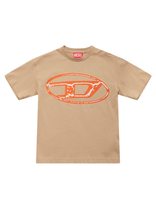Diesel Kids: Printed cotton jersey t-shirt - ベージュ - kids-boys_0 | Luisa Via Roma