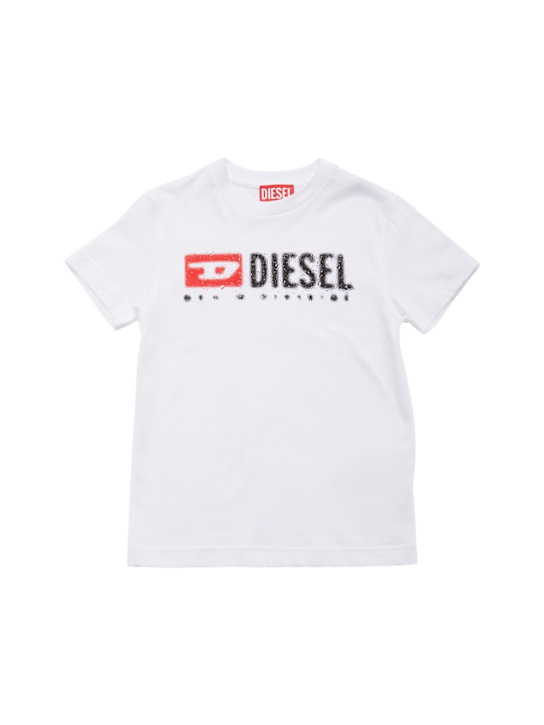Diesel Kids: T-shirt in jersey di cotone stampato - Bianco - kids-boys_0 | Luisa Via Roma