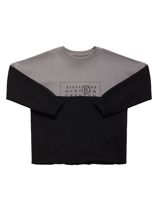 MM6 Maison Margiela: Bi-color cotton crewneck sweatshirt - グレー/ブラック - kids-boys_0 | Luisa Via Roma