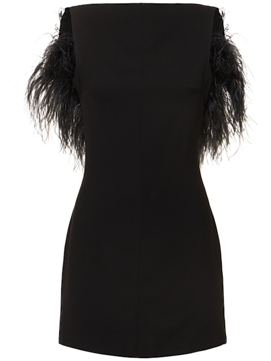 16arlington: Vestito Nerine in crepe con piume - Nero - women_0 | Luisa Via Roma