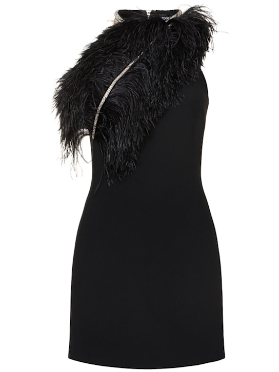 David Koma: Vestito mini in cady con piume - Nero - women_0 | Luisa Via Roma