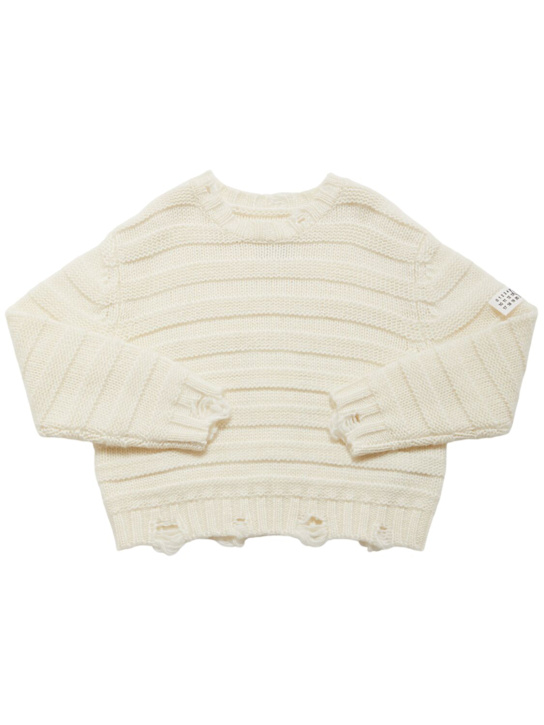 MM6 Maison Margiela: Wool blend knit sweater - オフホワイト - kids-girls_0 | Luisa Via Roma