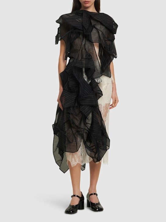 Yohji Yamamoto: Layered cotton & silk midi skirt - women_1 | Luisa Via Roma