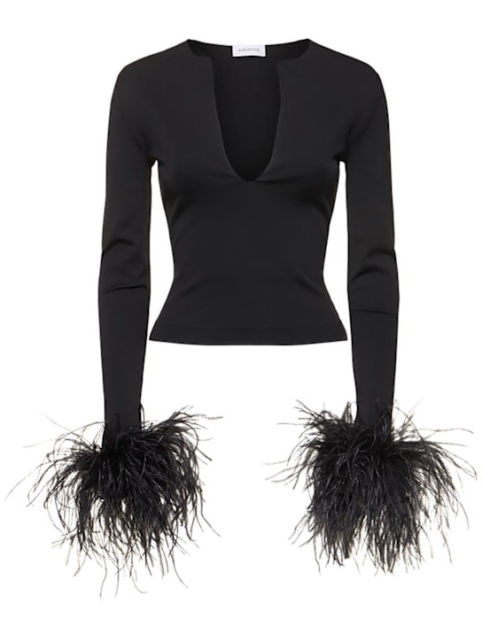 16arlington: Top Uscilla in misto viscosa con piume - Nero - women_0 | Luisa Via Roma
