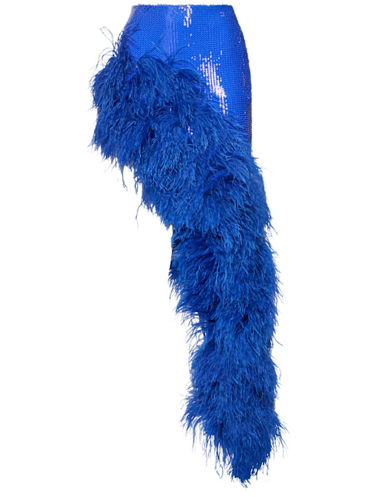 David Koma: Pailletten- und Federrock mit Hüftausschnitt - Blau - women_0 | Luisa Via Roma