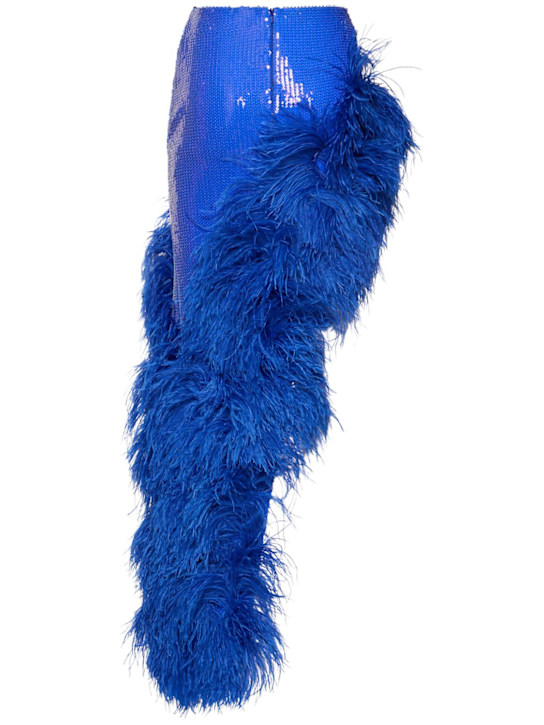 David Koma: Pailletten- und Federrock mit Hüftausschnitt - Blau - women_1 | Luisa Via Roma