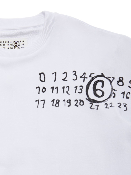 MM6 Maison Margiela: 印花棉质圆领卫衣 - 白色 - kids-boys_1 | Luisa Via Roma