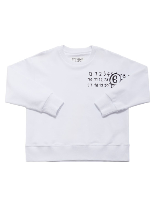 MM6 Maison Margiela: 印花棉质圆领卫衣 - 白色 - kids-boys_0 | Luisa Via Roma