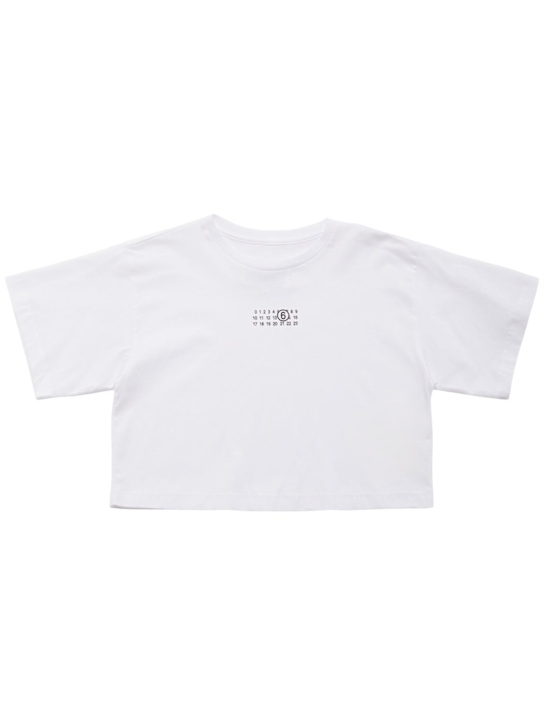 MM6 Maison Margiela: T-shirt cropped in jersey di cotone - Bianco - kids-girls_0 | Luisa Via Roma