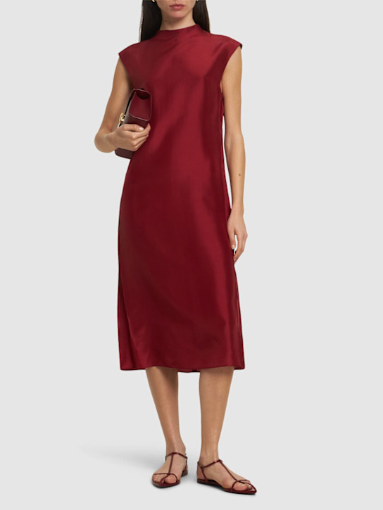 Carven: Straight silk toile midi dress - Red - women_1 | Luisa Via Roma