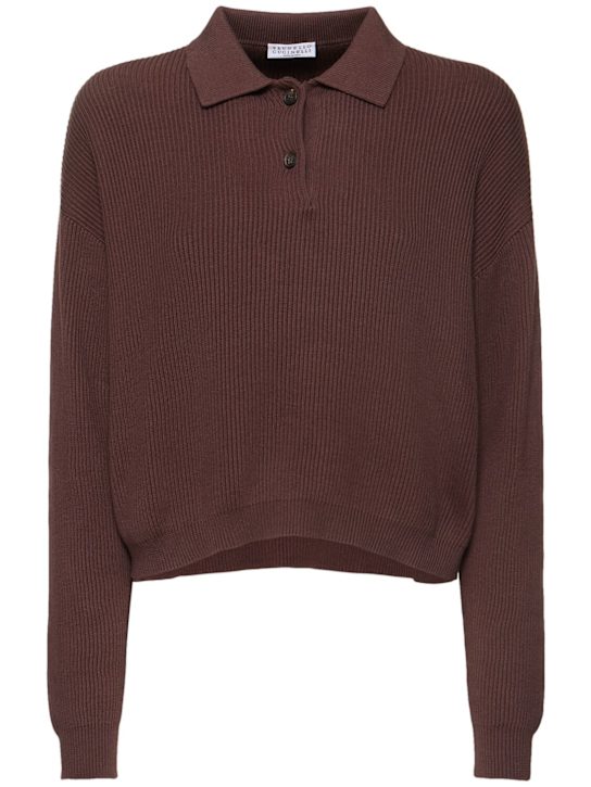Brunello Cucinelli: Cotton polo sweater - Fondant - women_0 | Luisa Via Roma