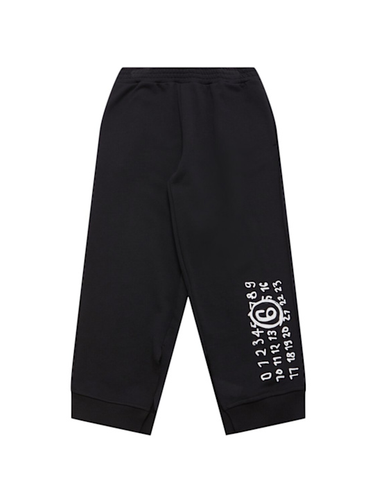 MM6 Maison Margiela: Printed cotton sweatpants - ブラック - kids-boys_0 | Luisa Via Roma