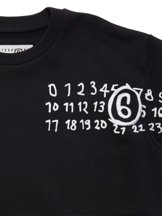 MM6 Maison Margiela: Printed cotton crewneck sweatshirt - ブラック - kids-boys_1 | Luisa Via Roma
