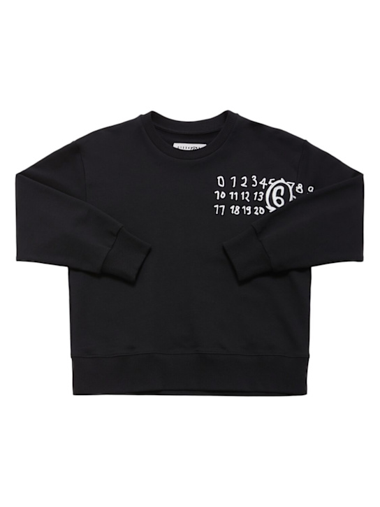 MM6 Maison Margiela: Printed cotton crewneck sweatshirt - ブラック - kids-boys_0 | Luisa Via Roma