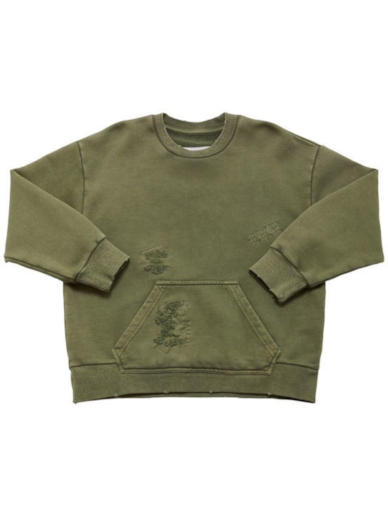 MM6 Maison Margiela: Cotton crewneck sweatshirt - ミリタリーグリーン - kids-boys_0 | Luisa Via Roma