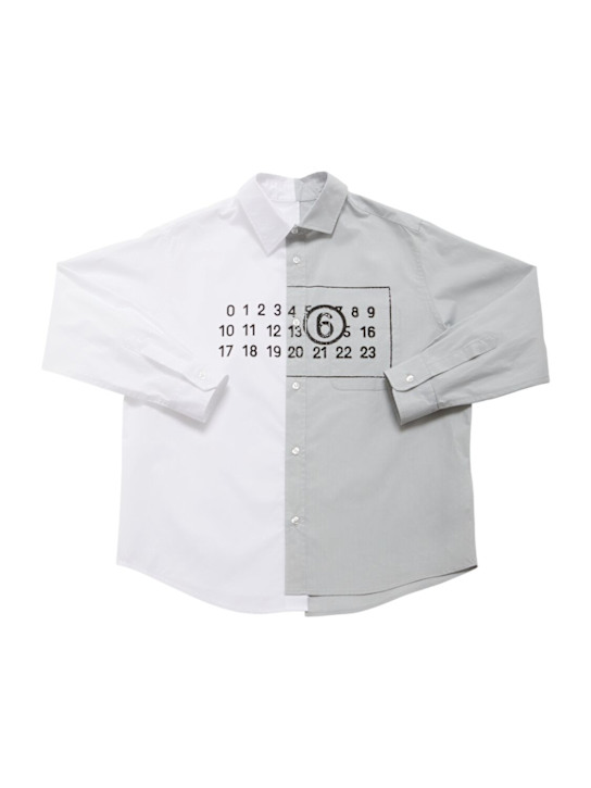 MM6 Maison Margiela: Bi-color cotton poplin shirt - ホワイト/グレー - kids-boys_0 | Luisa Via Roma