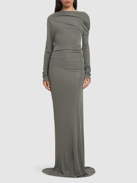 One-shoulder viscose jersey long dress - Thumbnail 2
