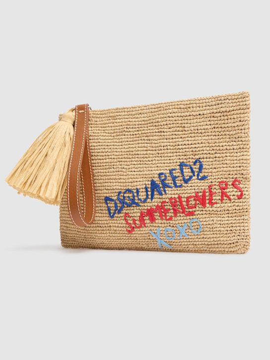 Dsquared2: Embroidered raffia pouch - Beige - women_2 | Luisa Via Roma