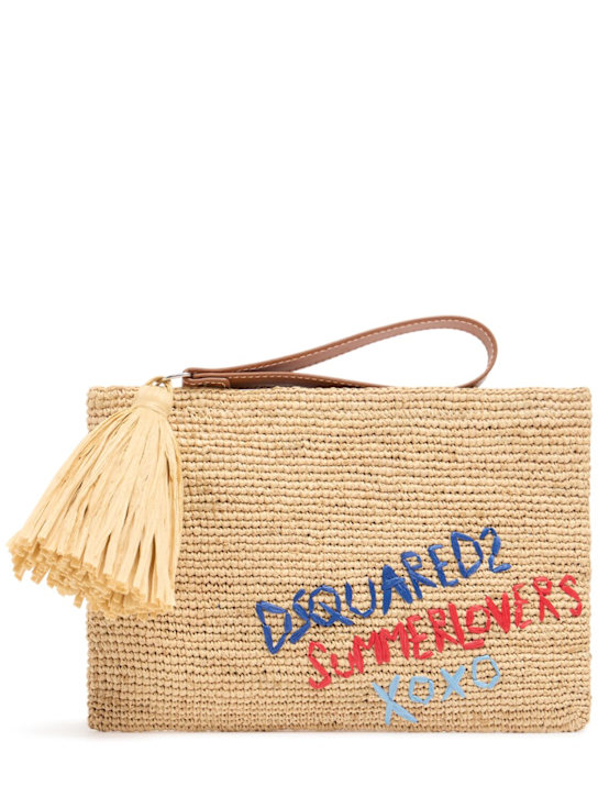 Dsquared2: Embroidered raffia pouch - Beige - women_0 | Luisa Via Roma