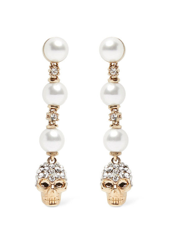 McQueen: Skull & pearl brass earrings - women_0 | Luisa Via Roma