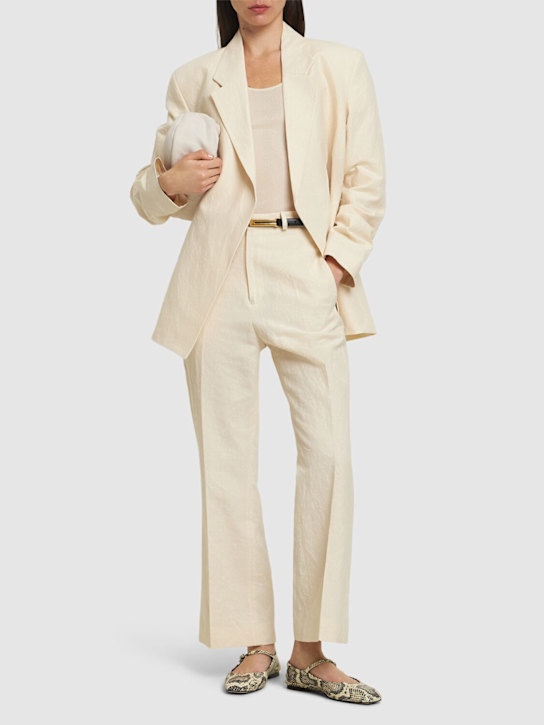 Bite Studios: Credo cotton & linen cropped pants - Ecru - women_1 | Luisa Via Roma