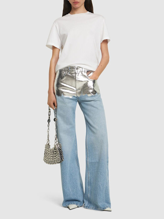 Rabanne: Embellished high rise straight jeans - Blue/Silver - women_1 | Luisa Via Roma