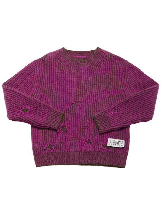 MM6 Maison Margiela: Wool knit sweater - フクシャ/グリーン - kids-boys_0 | Luisa Via Roma