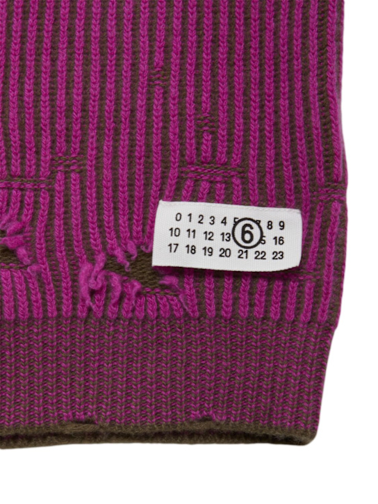 MM6 Maison Margiela: Wool knit sweater - フクシャ/グリーン - kids-boys_1 | Luisa Via Roma