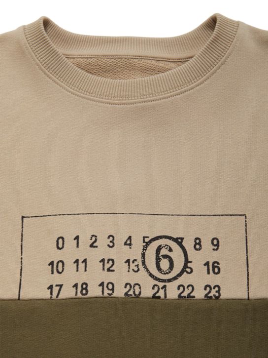 MM6 Maison Margiela: Felpa girocollo in cotone bi-color - Beige/Verde - kids-boys_1 | Luisa Via Roma
