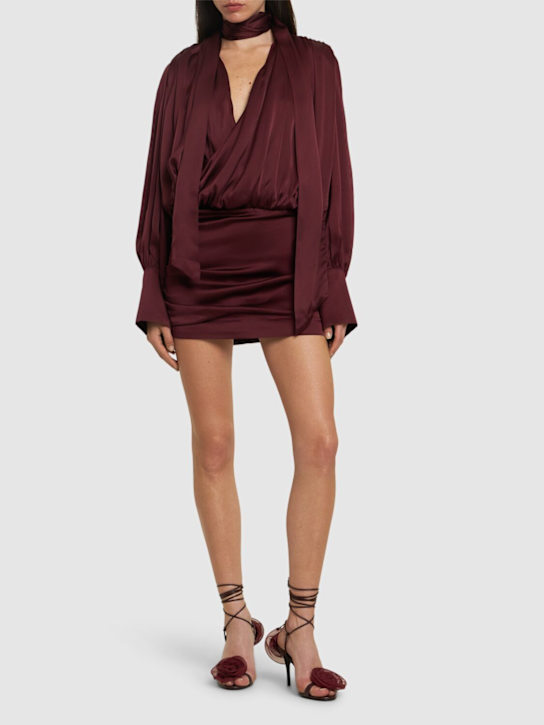 Rotate: Long sleeve silk V-neck mini dress - women_1 | Luisa Via Roma
