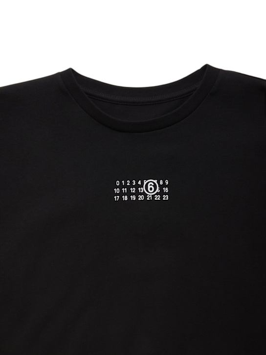 MM6 Maison Margiela: Printed cotton jersey cropped t-shirt - ブラック - kids-girls_1 | Luisa Via Roma