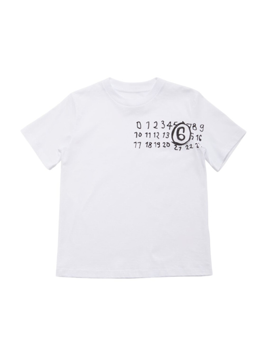 MM6 Maison Margiela: Cotton jersey t-shirt w/logo - ホワイト - kids-boys_0 | Luisa Via Roma