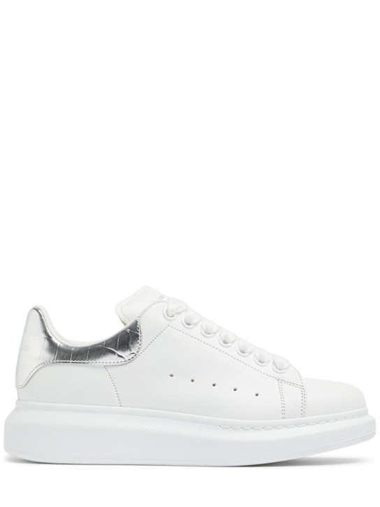 McQueen: Oversized leather sneakers - White/Silver - women_0 | Luisa Via Roma