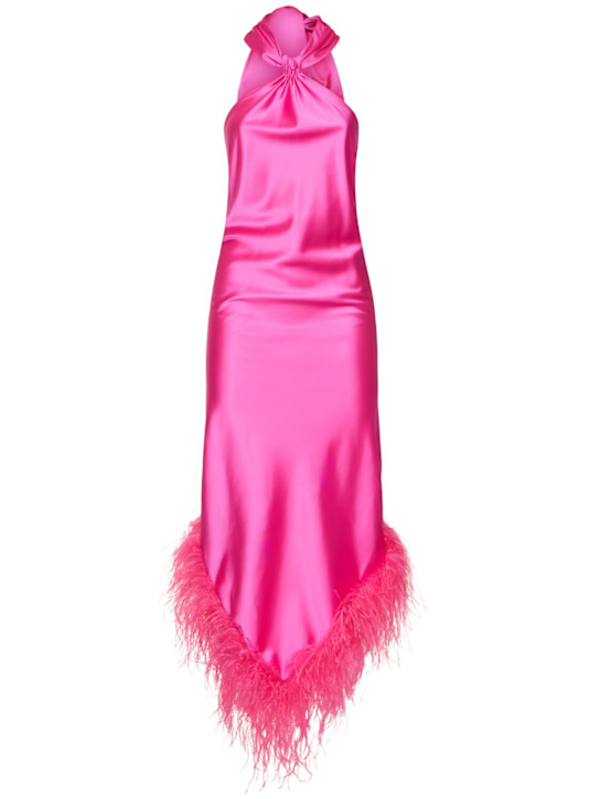 Giuseppe Di Morabito: Satin midi dress w/feathers - Hot Pink - women_0 | Luisa Via Roma