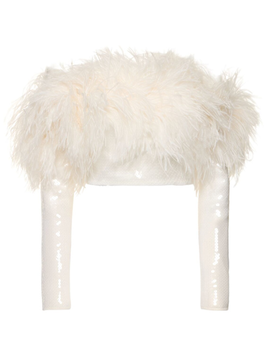 David Koma: Top con paillettes e piume - Bianco - women_0 | Luisa Via Roma