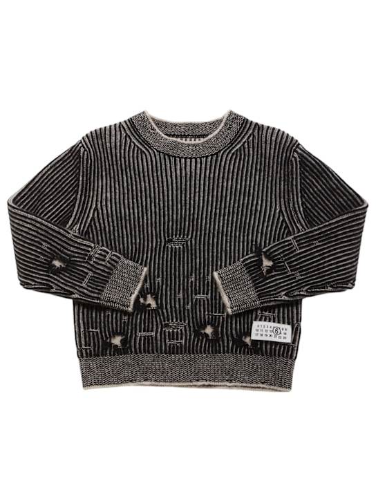 MM6 Maison Margiela: 울 니트 스웨터 - 블랙/그레이 - kids-boys_0 | Luisa Via Roma